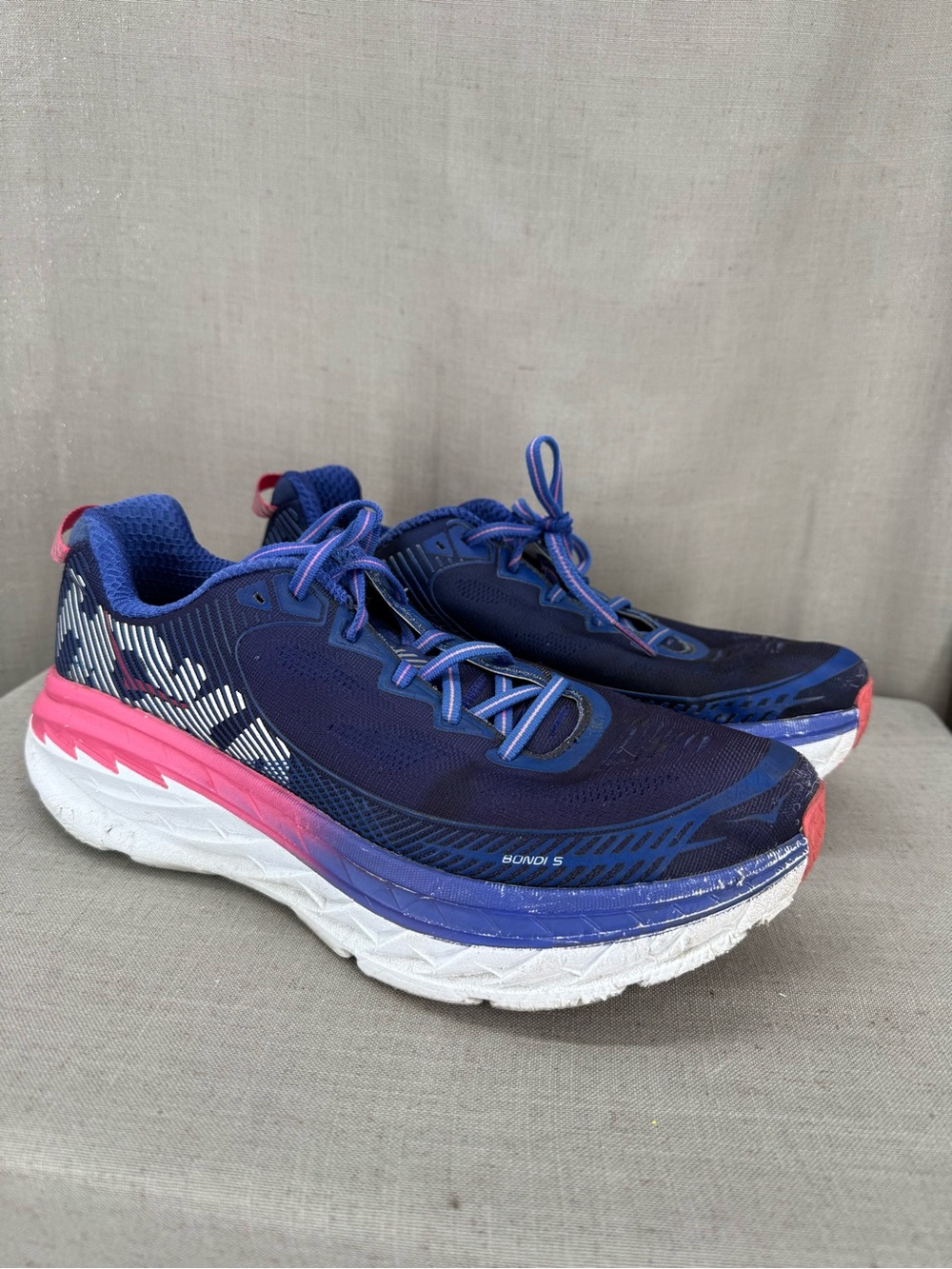 Hoka One One Bondi 5 Blue Pink Athletic Running Shoes womens Sz 11 no insoles